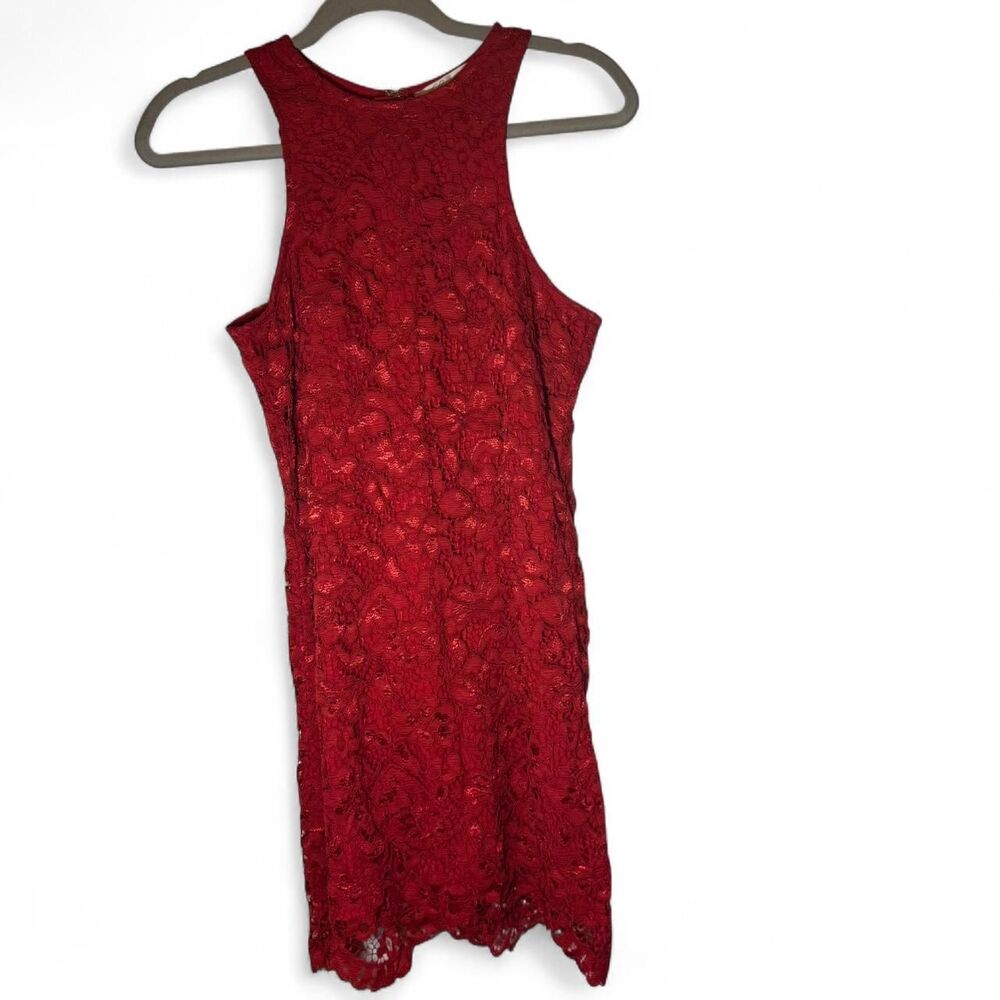 Lovers + Friends Womens Small Red Lace High Neck Shift Dress Party Feminine